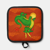Green Chinese Dragon on Red Topflappen (Vorderseite)