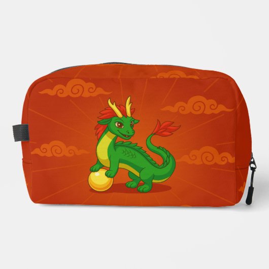 Green Chinese Dragon on Red Waschbeutel (Vorderseite)