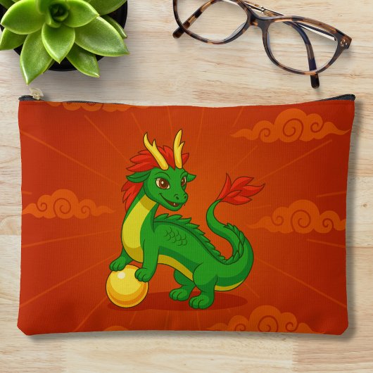 Green Chinese Dragon on Red Zubehörtasche
