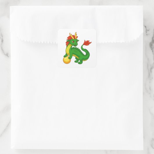 Green Chinese Dragon Quadratischer Aufkleber (Tasche)