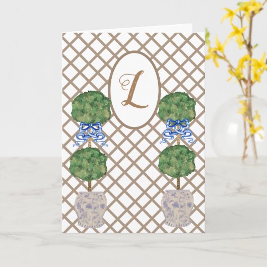 Green Chinoiserie Ginger Jar Jars Topiary Basket Karte (Gelbe Blume)