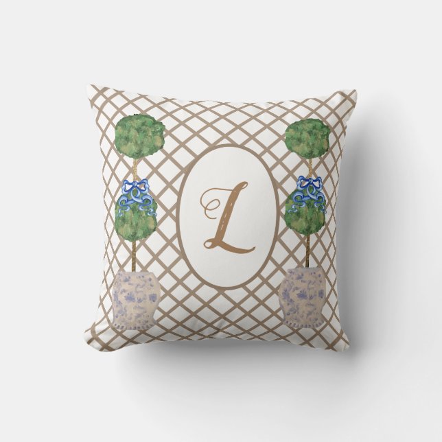 Green Chinoiserie Ginger Jar Jars Topiary Basket Kissen (Vorderseite)