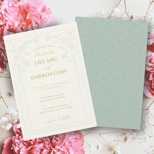 GREEN CHINOISERIE SAGE GREEN WEDING INVITATION EINLADUNG