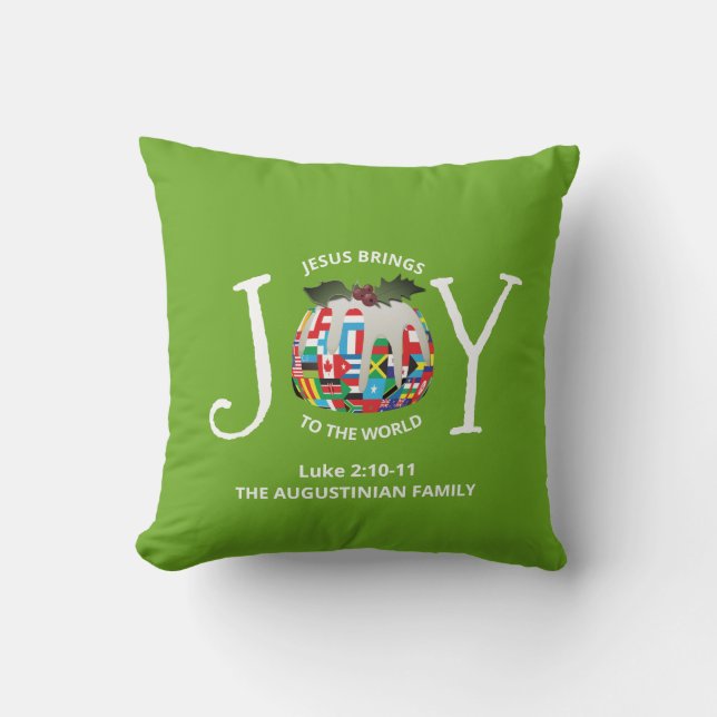Green Christlich JOY TO THE WORLD Christmas Kissen (Vorderseite)