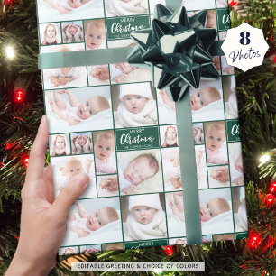 Green Christmas 8 Foto Collage Personalisiert Geschenkpapier