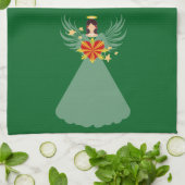 Green Christmas Angel Heart Stars Wings Halo Geschirrtuch (Gefaltet)