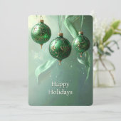 Green Christmas Ball Holiday Card Feiertagskarte (Stehend Vorderseite)