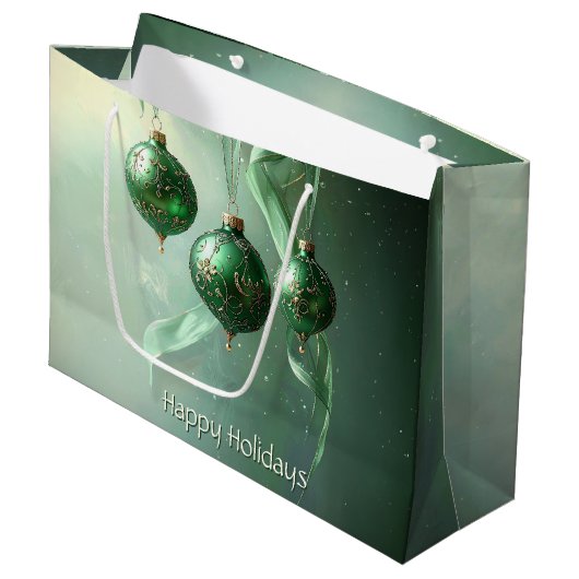 Green Christmas Ball Holiday Gift Bag Große Geschenktüte (Vorderseite Schrägansicht)