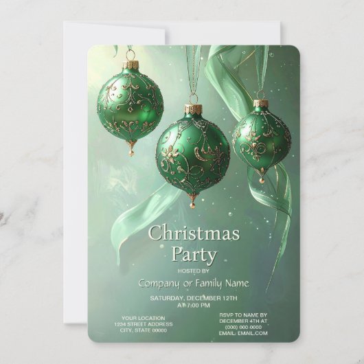 Green Christmas Ball Holiday Party Invitation Einladung (Vorderseite)