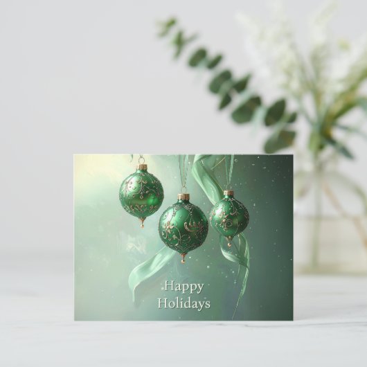 Green Christmas Ball Holiday Postcard Postkarte (Stehend Vorderseite)