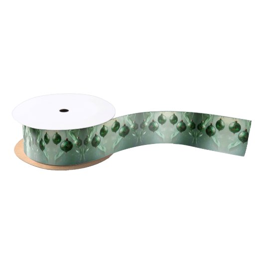 Green Christmas Ball Holiday Satin Satinband (Spule)
