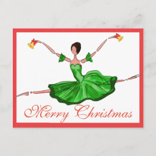 Green Christmas Ballet Card, Christmas Ballerina Feiertagspostkarte
