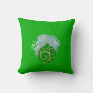Green Christmas Bauble & Snowflakes Throw Kissen