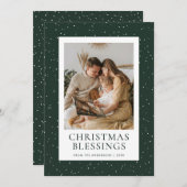 Green Christmas Blessings Snow Photo Feiertagskarte (Vorne/Hinten)