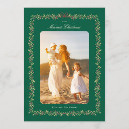 green christmas bow botanical frame photo  feiertagskarte