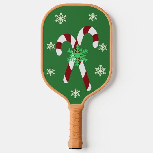 Green Christmas Candy Cane & Snowflake Pickleball Schläger (Rückseite)