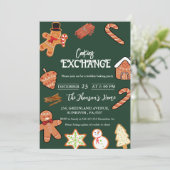 Green Christmas Cookies tauschen Party Einladung a (Stehend Vorderseite)