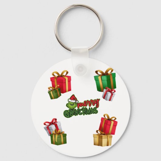 Green Christmas Creature with Gift Boxes Schlüsselanhänger (Vorderseite)