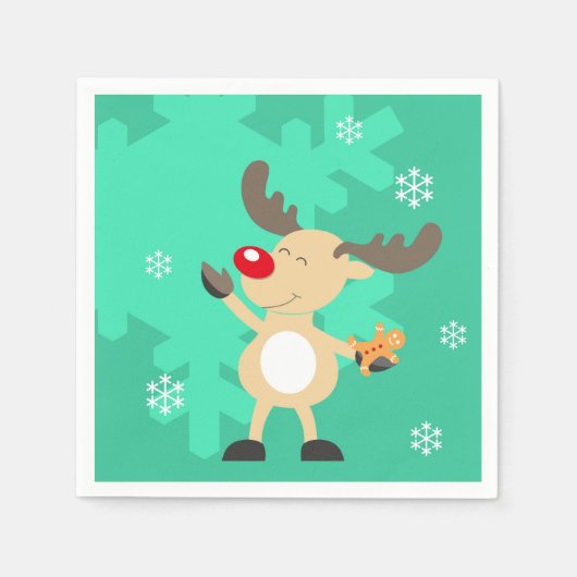 Green Christmas Deer Custom Monogram Paper Napkin Serviette (Vorderseite)