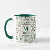 Green Christmas Doodle Monogram und Name Tasse (Links)