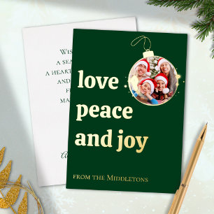 Green Christmas Family Foto Liebe Peace Joy Gold Folien Feiertagskarte