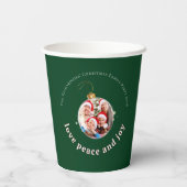 Green Christmas Family Photo Love Peace Joy  Pappbecher (Rückseite)