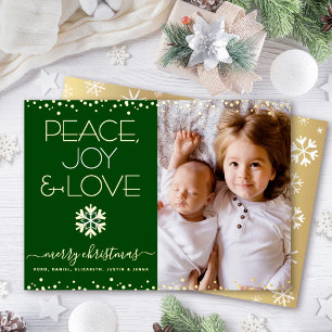 Green Christmas Foto Peace Joy Liebe Real Gold Folien Feiertagskarte