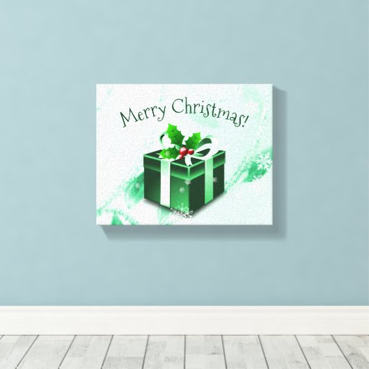 Green Christmas Geschenk Canvas drucken Leinwanddruck (Insitu (Holzboden))