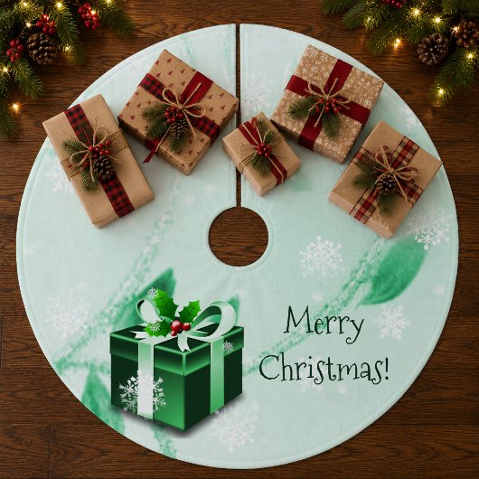 Green Christmas Gift Tree Skirt Fleece Weihnachtsbaumdecke