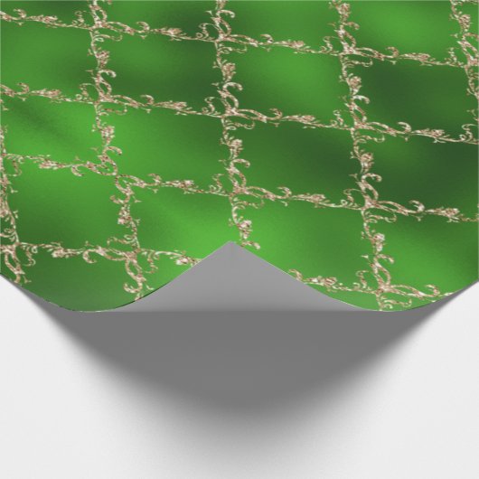 Green Christmas Gold Glitzer Damask Geschenk Geschenkpapier (Ecke)
