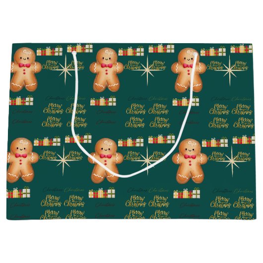 Green Christmas  happy day and Christmas stocking Große Geschenktüte (Vorderseite)