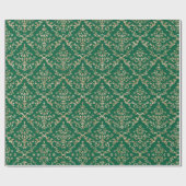 Green Christmas Holiday Gold Glitzern Damask Geschenkpapier (Flach)