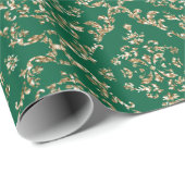Green Christmas Holiday Gold Glitzern Damask Geschenkpapier (Rolleneckpunkt)