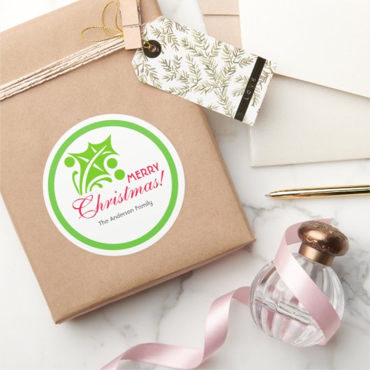 Green Christmas Holly Leaf Runder Aufkleber (Schenken)