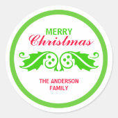 Green Christmas Holly Verlasse Runder Aufkleber (Vorderseite)