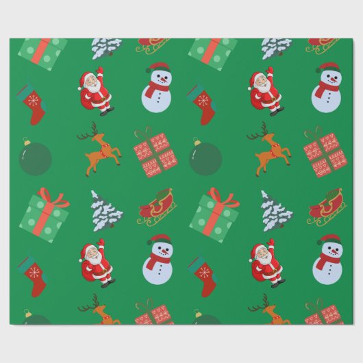 Green Christmas Icons Geschenkpapier (Saum)