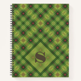 Green Christmas Karierte Bold Typografy Monogram Notizblock