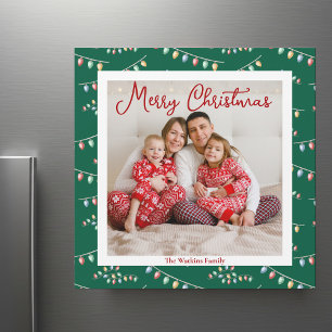 Green Christmas Lights Niedlich Foto Magnet Card