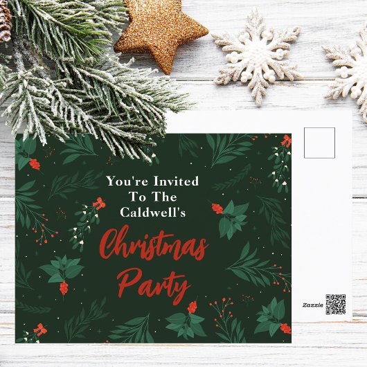 Green Christmas Mistletoe Custom Holiday Party Postkarte