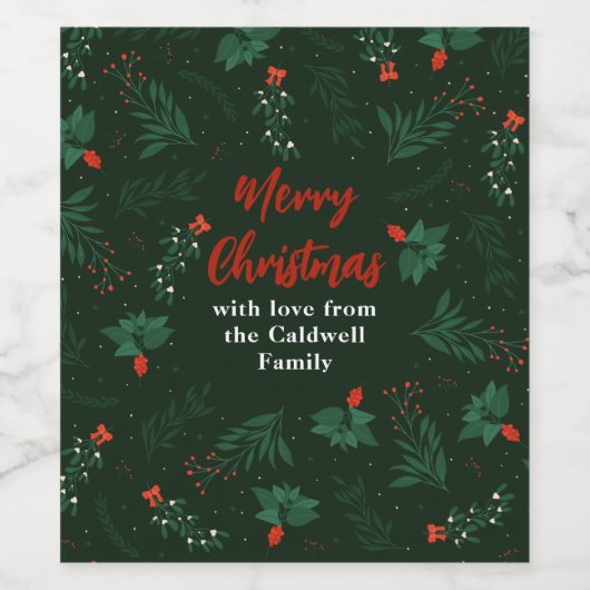 Green Christmas Mistletoe Custom Holiday Party Weinetikett (Einzelnes Label)