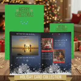 Green Christmas Multi Photo New Year Card Karte
