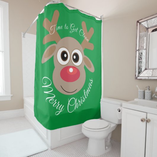 Green Christmas Niedlicher Cartoon Reindeer Script Duschvorhang (Beispiel)