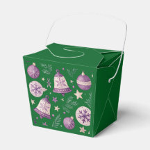 "Green Christmas Ornament and Bell Favor Box"