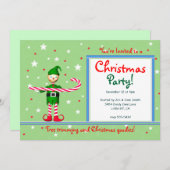 Green Christmas Party Candy Cane Elf Einladung (Vorne/Hinten)