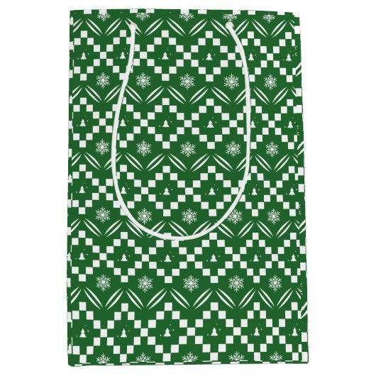 Green Christmas Pattern Design Mittlere Geschenktüte (Vorderseite)