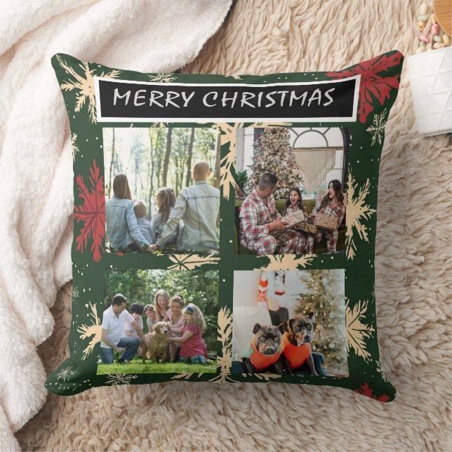Green Christmas Patterns  4 Photo Collage Kissen (Decke)