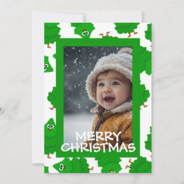 Green Christmas Photo Card with Baby Personalized Feiertagskarte