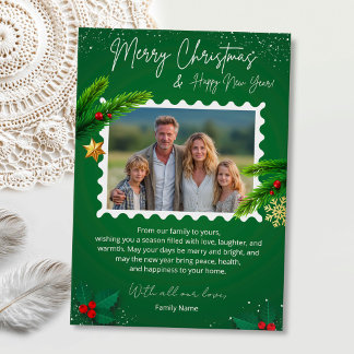 Green Christmas Photo Greeting Card Einladung