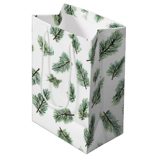 Green Christmas Pine Tree Mittlere Geschenktüte (Vorderseite Schrägansicht)