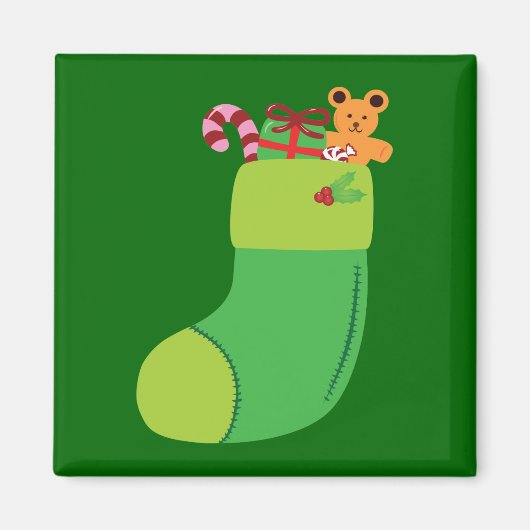 Green Christmas Stocking Magnet (Vorne)